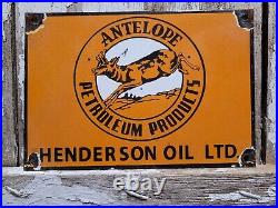 Vintage Antelope Petroleum Porcelain Sign Henderson Oil Service Advertising