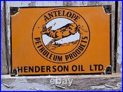 Vintage Antelope Petroleum Porcelain Sign Henderson Oil Service Advertising