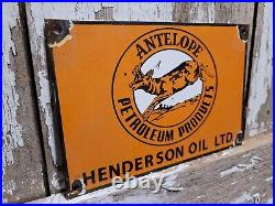 Vintage Antelope Petroleum Porcelain Sign Henderson Oil Service Advertising