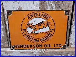 Vintage Antelope Petroleum Porcelain Sign Henderson Oil Service Advertising