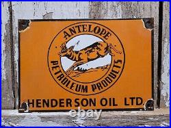 Vintage Antelope Petroleum Porcelain Sign Henderson Oil Service Advertising