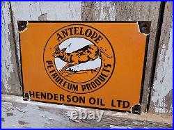 Vintage Antelope Petroleum Porcelain Sign Henderson Oil Service Advertising