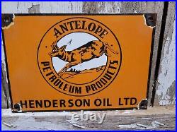 Vintage Antelope Petroleum Porcelain Sign Henderson Oil Service Advertising