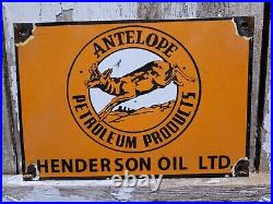 Vintage Antelope Petroleum Porcelain Sign Henderson Oil Service Advertising