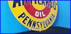 Vintage Anticarbo Oil Co Porcelain Mile Gasoline Service Station Pump Plate Sign