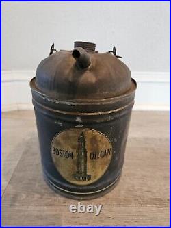 Vintage Antique Boston Oil Can Tin Advertising Gas Petroleum