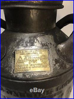 Vintage Antique Ellisco 5 Gallon Gas / Oil Can Atlantic Refining Co Brass Tag #2