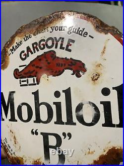 Vintage Antique Original Gargoyle Mobiloil B Porcelain Lubester Paddle Sign