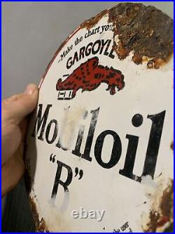 Vintage Antique Original Gargoyle Mobiloil B Porcelain Lubester Paddle Sign