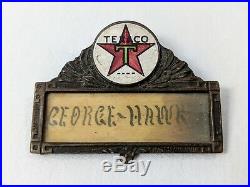Vintage Antique Texaco Employee Attendent Name Tag Badge Enameled Pin Oil