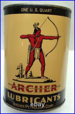 Vintage Archer Aviation Motor Oil Can Metal Quart Indian Plane Aircraft Omaha Ne