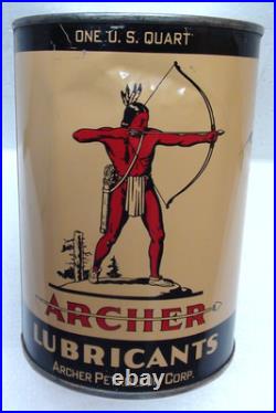 Vintage Archer Aviation Motor Oil Can Metal Quart Indian Plane Aircraft Omaha Ne