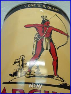 Vintage Archer Aviation Motor Oil Can Metal Quart Indian Plane Aircraft Omaha Ne