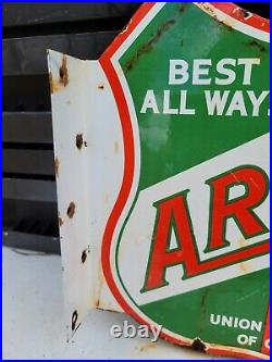 Vintage Aristo Porcelain Flange Sign Gas Station Motor Union Oil Advertising
