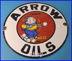 Vintage Arrow Oils Sign Porcelain Premium Gasoline Pump Plate Sign
