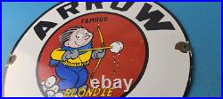 Vintage Arrow Oils Sign Porcelain Premium Gasoline Pump Plate Sign