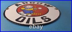 Vintage Arrow Oils Sign Porcelain Premium Gasoline Pump Plate Sign