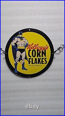 Vintage Art Kelloggs Corn Flakes Batman Porcelain Gas Oil Cereals Station Sign