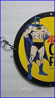 Vintage Art Kelloggs Corn Flakes Batman Porcelain Gas Oil Cereals Station Sign