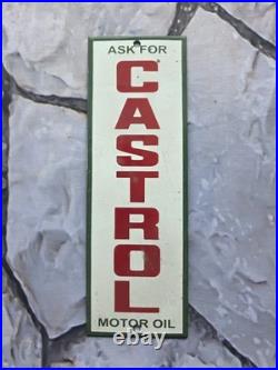 Vintage Ask For Castrol Motor Oil Porcelain Sign 12×4