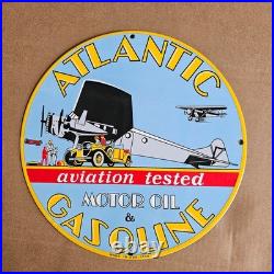 Vintage Atlantic Airplan Old Us Gasoline Oil Gas Pump Enamel Porcelain Sign