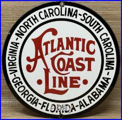 Vintage Atlantic Coast Line Porcelain Sign Gas Station Pump Plate Motor Oil
