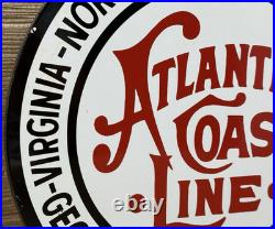 Vintage Atlantic Coast Line Porcelain Sign Gas Station Pump Plate Motor Oil