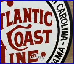 Vintage Atlantic Coast Line Porcelain Sign Gas Station Pump Plate Motor Oil