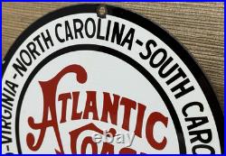 Vintage Atlantic Coast Line Porcelain Sign Gas Station Pump Plate Motor Oil