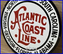 Vintage Atlantic Coast Line Porcelain Sign Gas Station Pump Plate Motor Oil