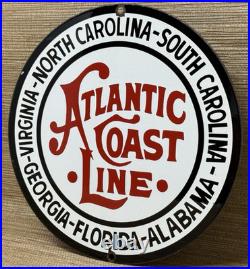 Vintage Atlantic Coast Line Porcelain Sign Gas Station Pump Plate Motor Oil