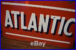 Vintage Atlantic Gas Oil 2 Sided Porcelain Sign 6ft nice shape Service Station