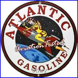 Vintage Atlantic Gasoline Porcelain Sign, Gas Station, Pump Plate, Motor Oil