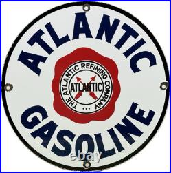 Vintage Atlantic Gasoline Porcelain Sign Gas Station Pump Plate Motor Oil