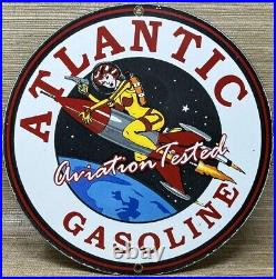 Vintage Atlantic Gasoline Porcelain Sign, Gas Station, Pump Plate, Motor Oil