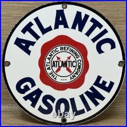 Vintage Atlantic Gasoline Porcelain Sign Gas Station Pump Plate Motor Oil