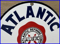 Vintage Atlantic Gasoline Porcelain Sign Gas Station Pump Plate Motor Oil