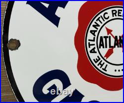 Vintage Atlantic Gasoline Porcelain Sign Gas Station Pump Plate Motor Oil