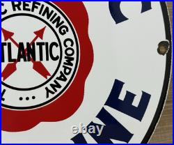 Vintage Atlantic Gasoline Porcelain Sign Gas Station Pump Plate Motor Oil