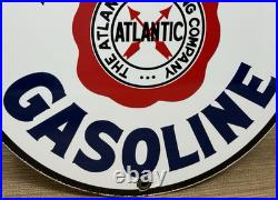 Vintage Atlantic Gasoline Porcelain Sign Gas Station Pump Plate Motor Oil