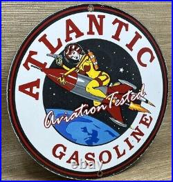 Vintage Atlantic Gasoline Porcelain Sign, Gas Station, Pump Plate, Motor Oil