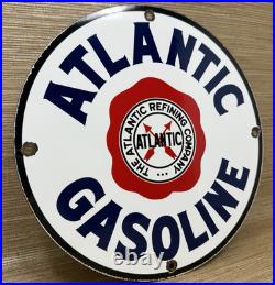 Vintage Atlantic Gasoline Porcelain Sign Gas Station Pump Plate Motor Oil