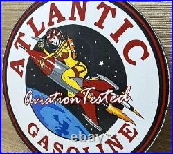 Vintage Atlantic Gasoline Porcelain Sign, Gas Station, Pump Plate, Motor Oil