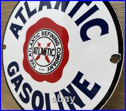 Vintage Atlantic Gasoline Porcelain Sign Gas Station Pump Plate Motor Oil