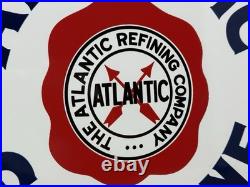 Vintage Atlantic Gasoline Porcelain Sign Gas Station Pump Plate Motor Oil