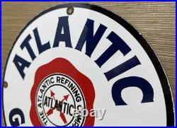Vintage Atlantic Gasoline Porcelain Sign Gas Station Pump Plate Motor Oil