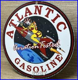 Vintage Atlantic Gasoline Porcelain Sign, Gas Station, Pump Plate, Motor Oil