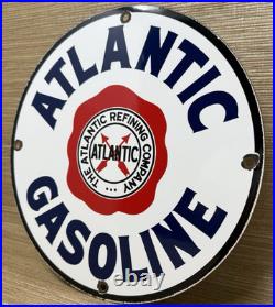 Vintage Atlantic Gasoline Porcelain Sign Gas Station Pump Plate Motor Oil