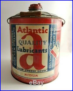 Vintage Atlantic Refining Quality Lubricants SAE 30 Med Motor Oil 5 Gallon Can
