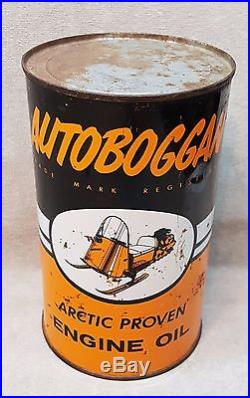 Vintage Autoboggan Quart Snowmobile Motor Oil Tin Can Full